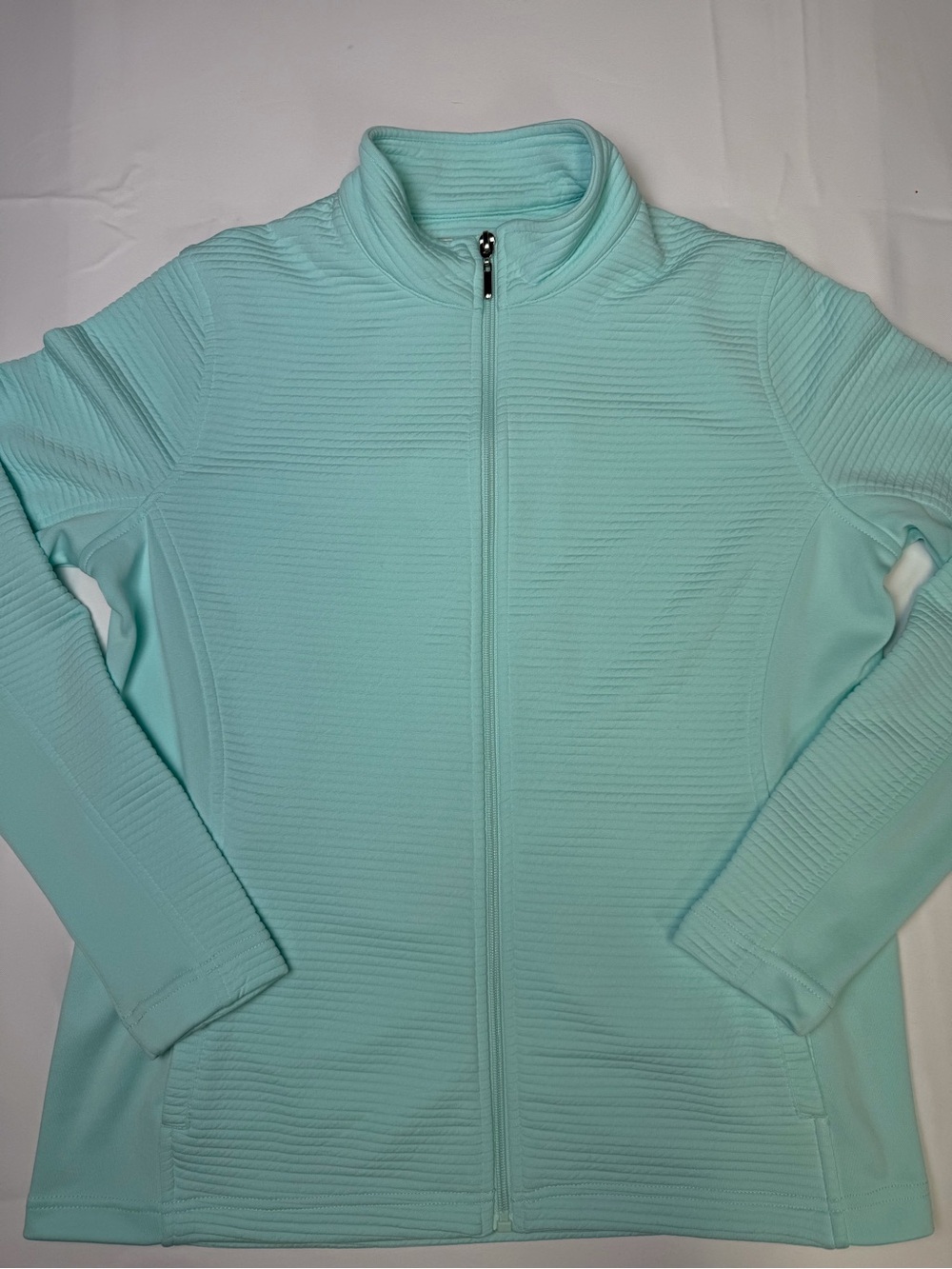 Pebble Beach light aqua Ribbed Performance Jacket - full zip - Picture 3 of 16